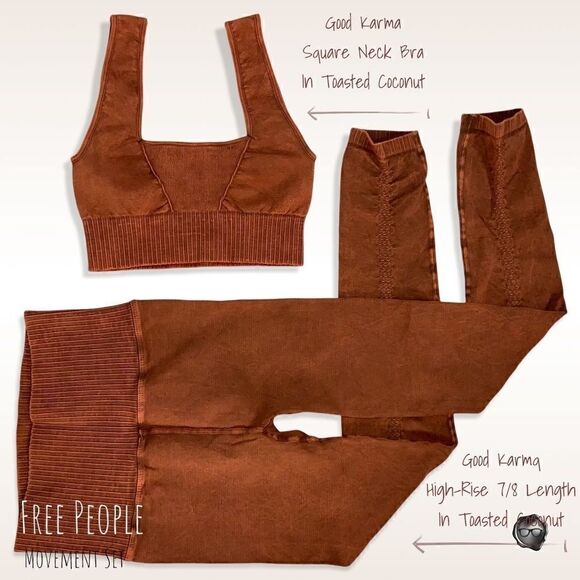 FP MOVEMENT GOOD KARMA SET: BRA + LEGGINGS TOASTED COCONUT WOMEN SIZE XS/S, M/L - Picture 3 of 10